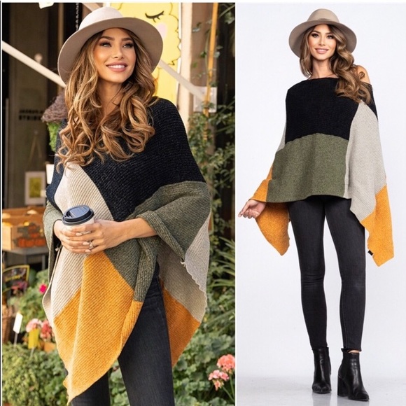 LAST ONE: Ultra soft chenille color block women’s fall cute poncho - Picture 2 of 2